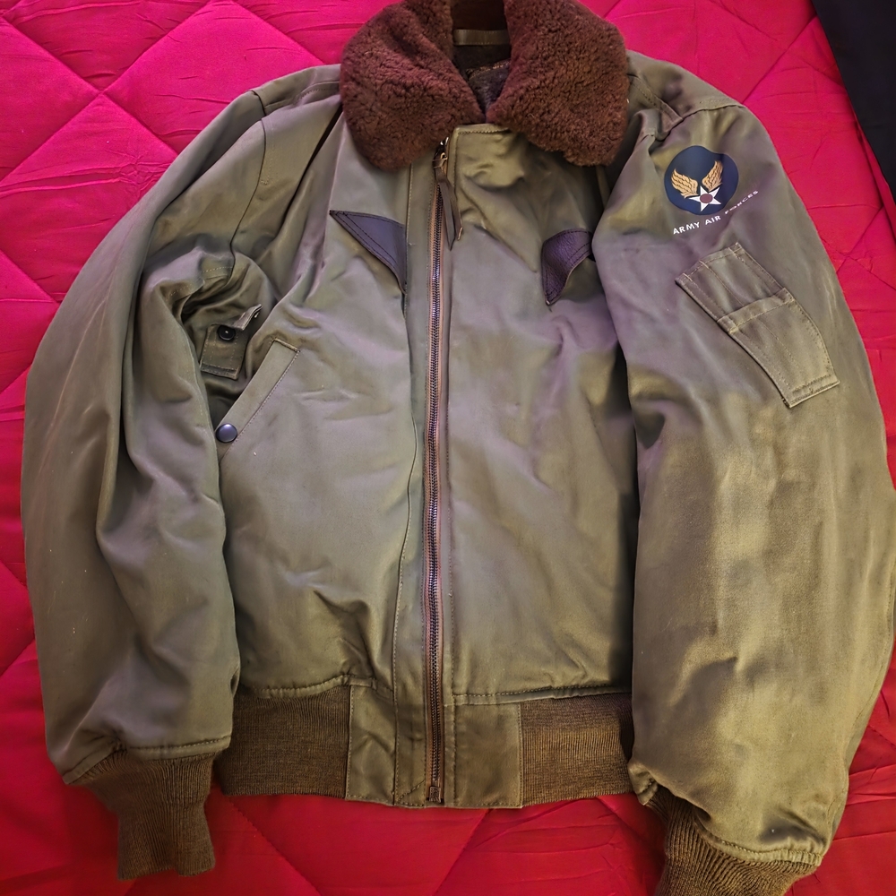 Army Green Bomber Jacket with Brown Collar